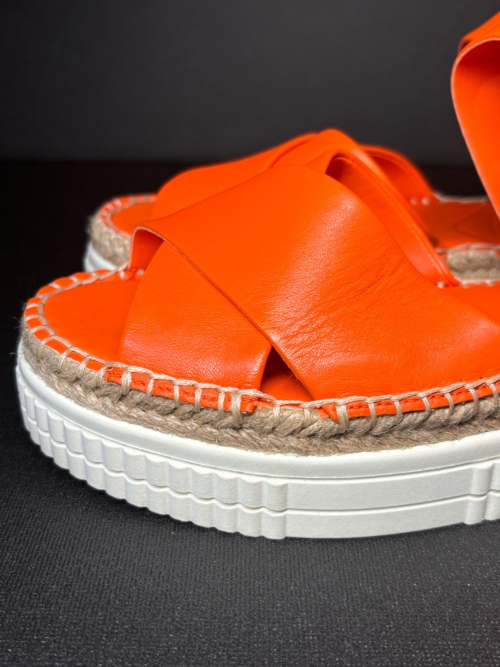 Franco Sarto Neon Orange Leather Platform Espadrille Sandals Size 6 - Picture 9 of 14
